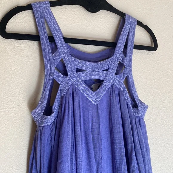 Free people purple cutout mini dress small sundress lined 100% cotton - Picture 2 of 7